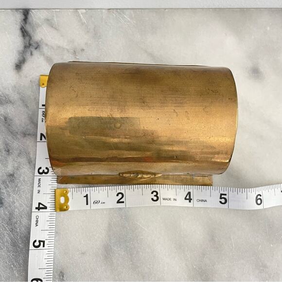 Vintage Small Gold Brass & Cedar Wood Lined Jewelry Box India Trinkets Reliquary - Picture 8 of 9